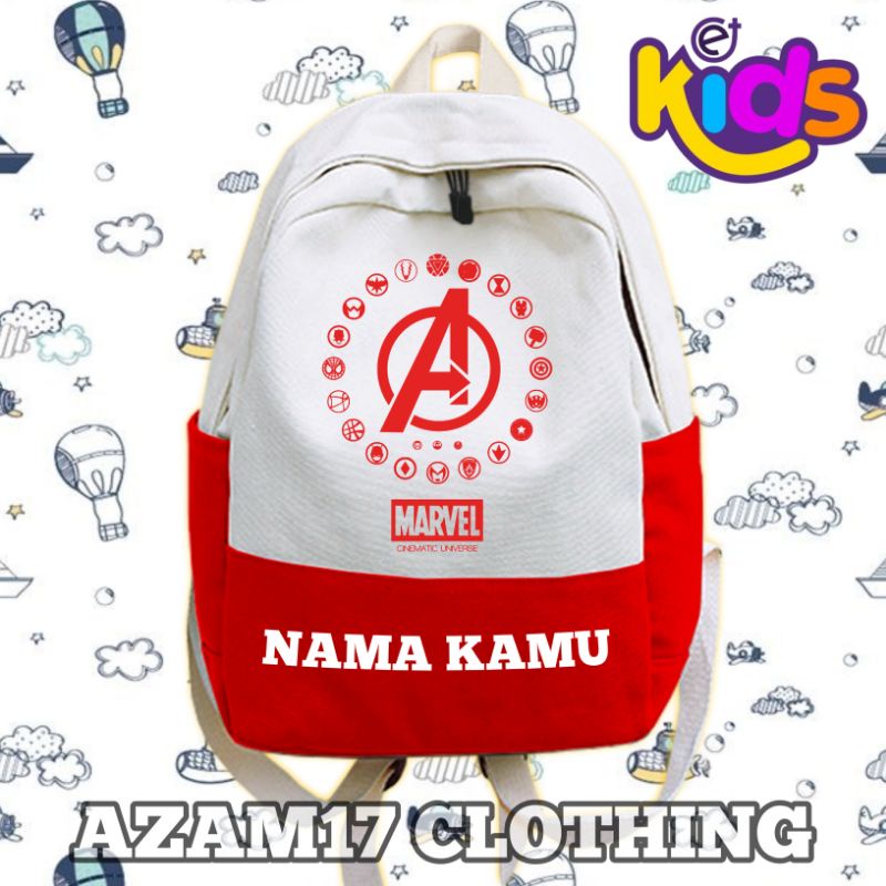 (BISA COD) Tas Ransel Kantong Sekolah Anak TK SD Advengers Free Tambah Nama Kamu Film Marvel Studios