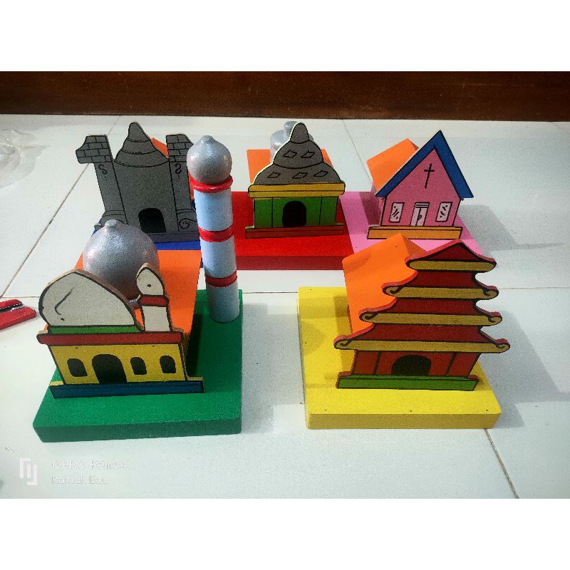 MAKET/MINIATUR RUMAH IBADAH KECIL 3 D (1 SET ISI 5 )