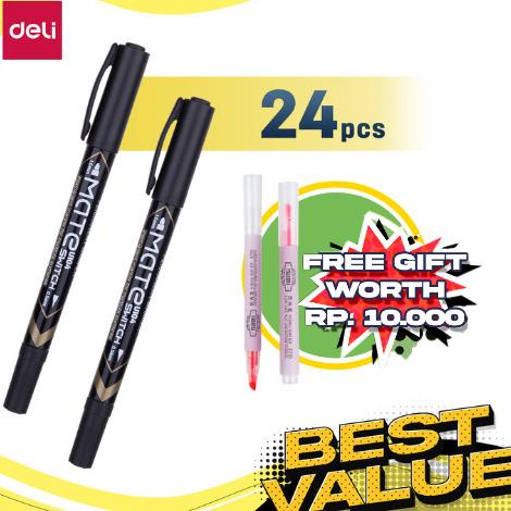 

Deli Combo Atk Ekonomis 24Pcs Spidol Permanent Hitam Free Highlighter
