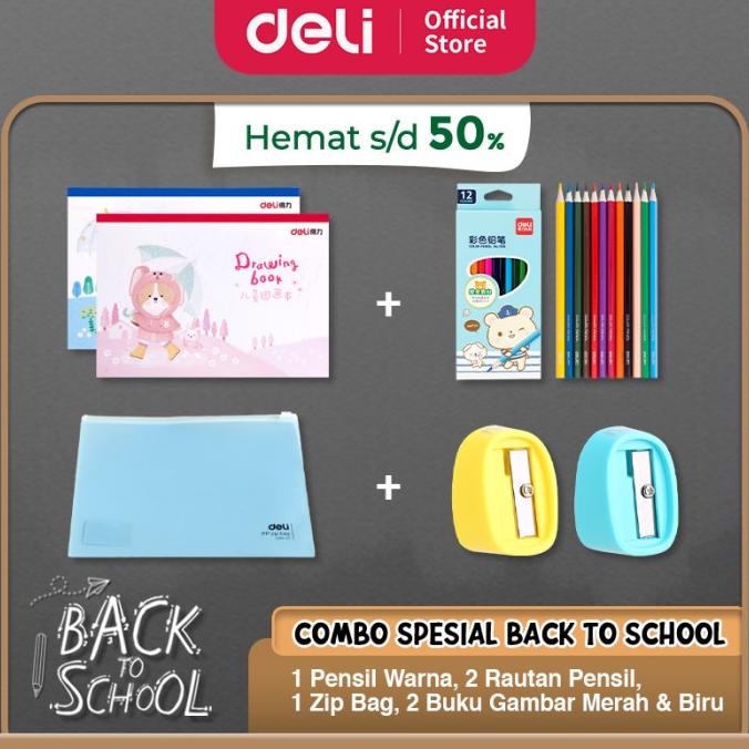 

Paket Siap Sekolah Deli - Buku Gambar Anak, Pensil Warna Anak, Zip Bag