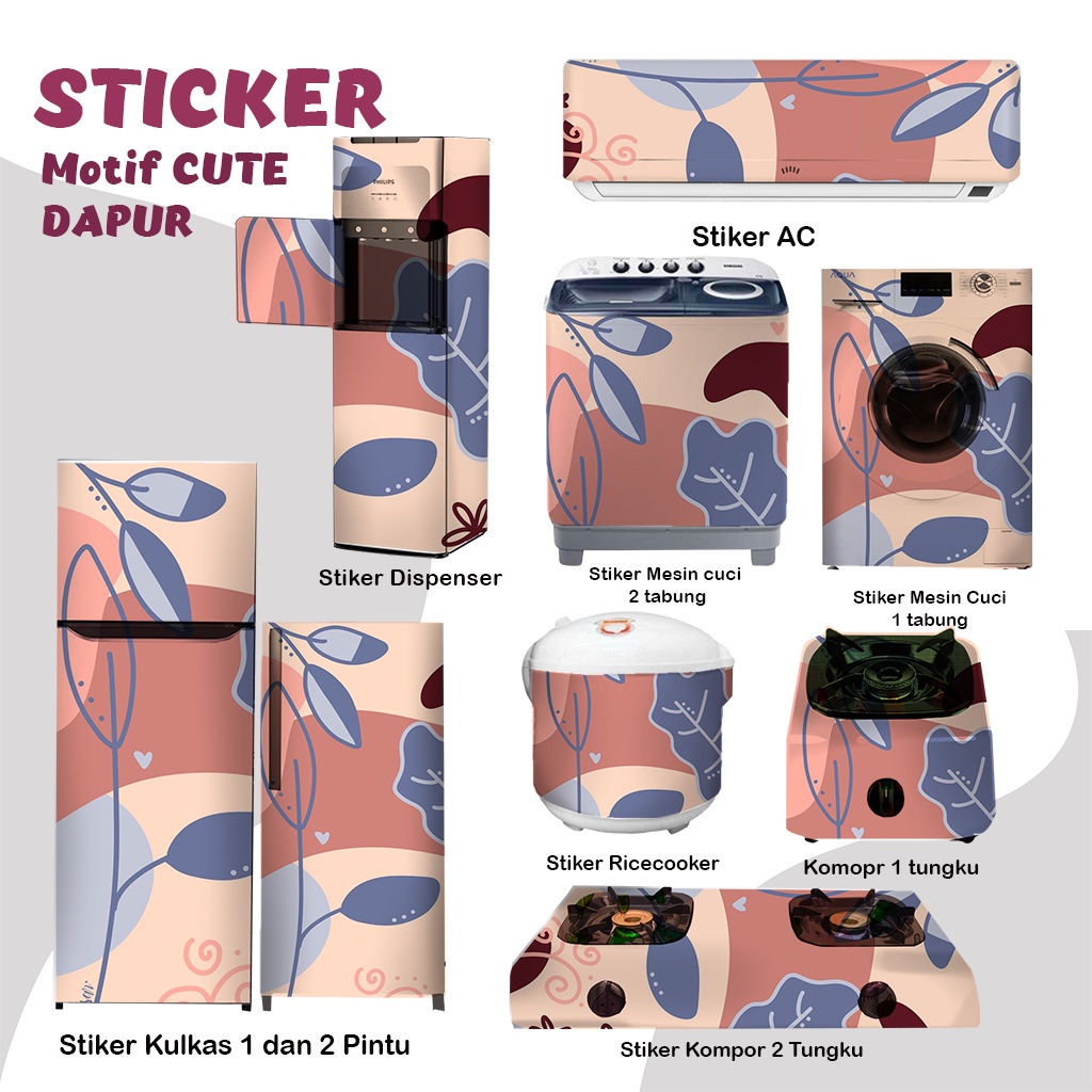 Stiker Stiker Stiker kulkas kompor mesin cuci 1 2 pintu tabung mata RiceCooker Dispenser Motif Daun