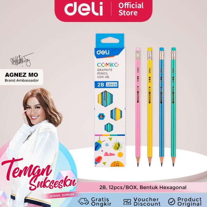 

Deli Pensil 2B Hexagonal Lapisan Luar Warna Pastel 12Pcs Ec011-2B