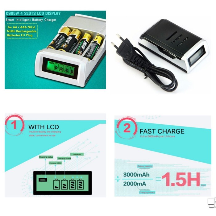 Smart Intelligent Charger Baterai 4 Slot For Aa/Aaa/Nimh/Nicd/Alkaline