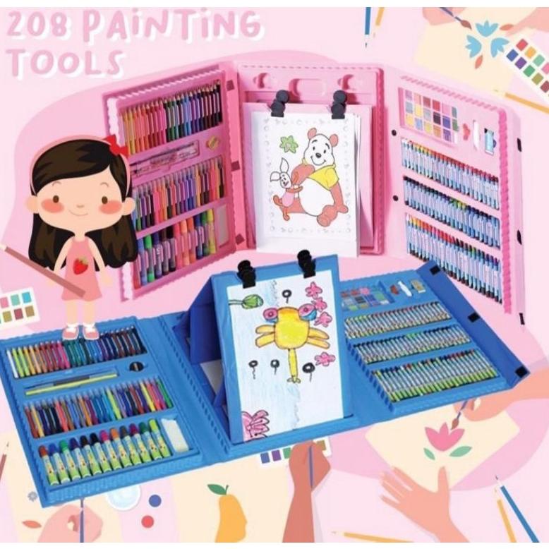

Crayon Anak Pengasah 208pcs / Set Alat Menggambar Melukis Anak Anak / Oil Pastel Crayon & Pena Cat Air & Sikat Minyak