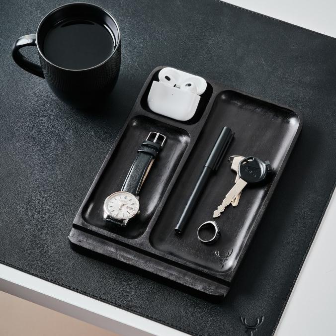 

Skandif Black Catchall Tray Premium Teak Wood Desk Organizer Kayu Jati