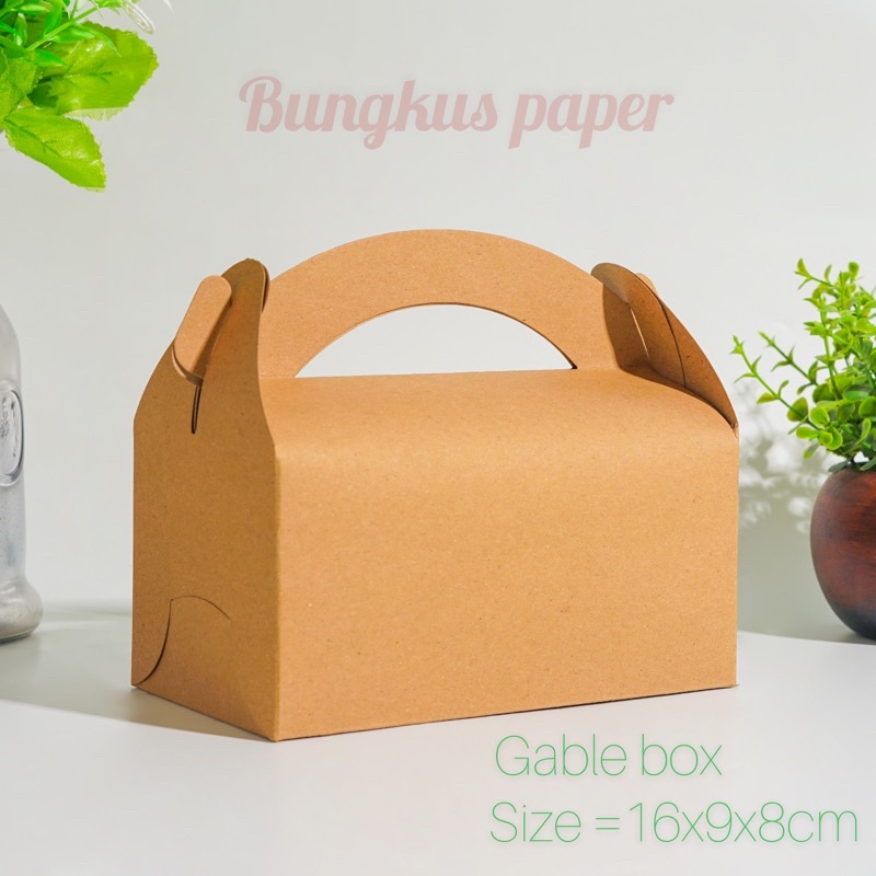 

Bungkus paper -Gable box kraft : 16x9x8cm / snack box /fried cicken box /kotak ay ( Kraft)