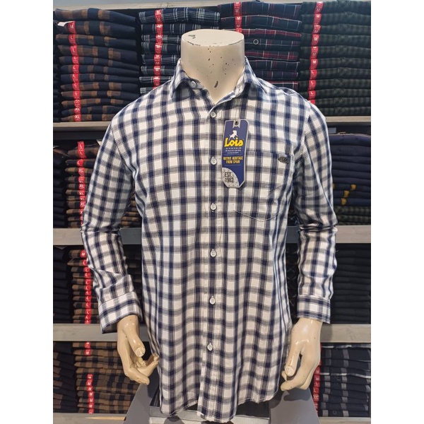 KEMEJA LOIS PRIA ORIGINAL SLIMFIT TERBARU PROMO NAVY