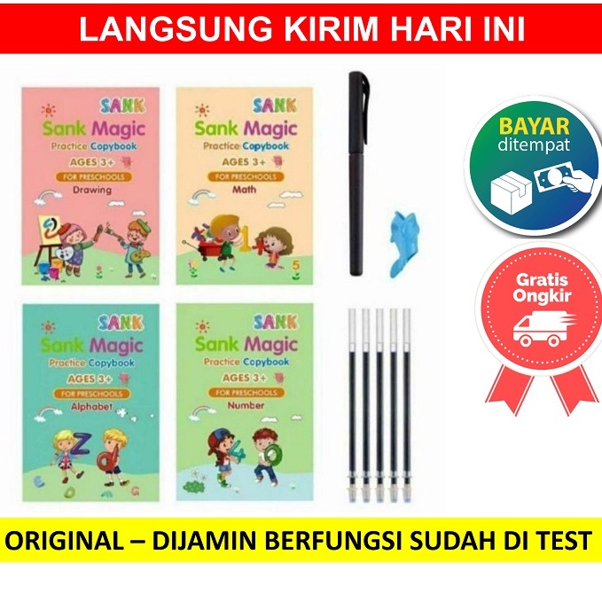 

[KODE PRODUK QM8AL4887] Buku Sank Book Magic Sank Magic book 1 Set isi 4 Buku + pulpen 3+ BELAJAR MENULIS BERHITUNG MENGGAMBAR GAMBAR Bisa Dihapus