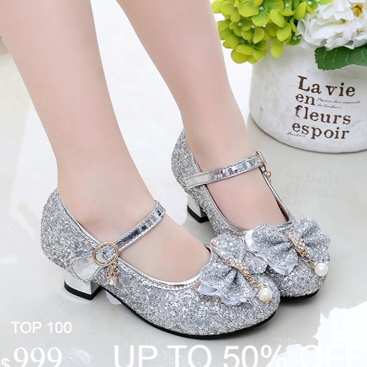 Terlaku.../ PREMIUM Heels Pink Biru Silver Gold  SEPATU PESTA HEELS PRINCESS GLITTER ANAK PEREMPUAN 