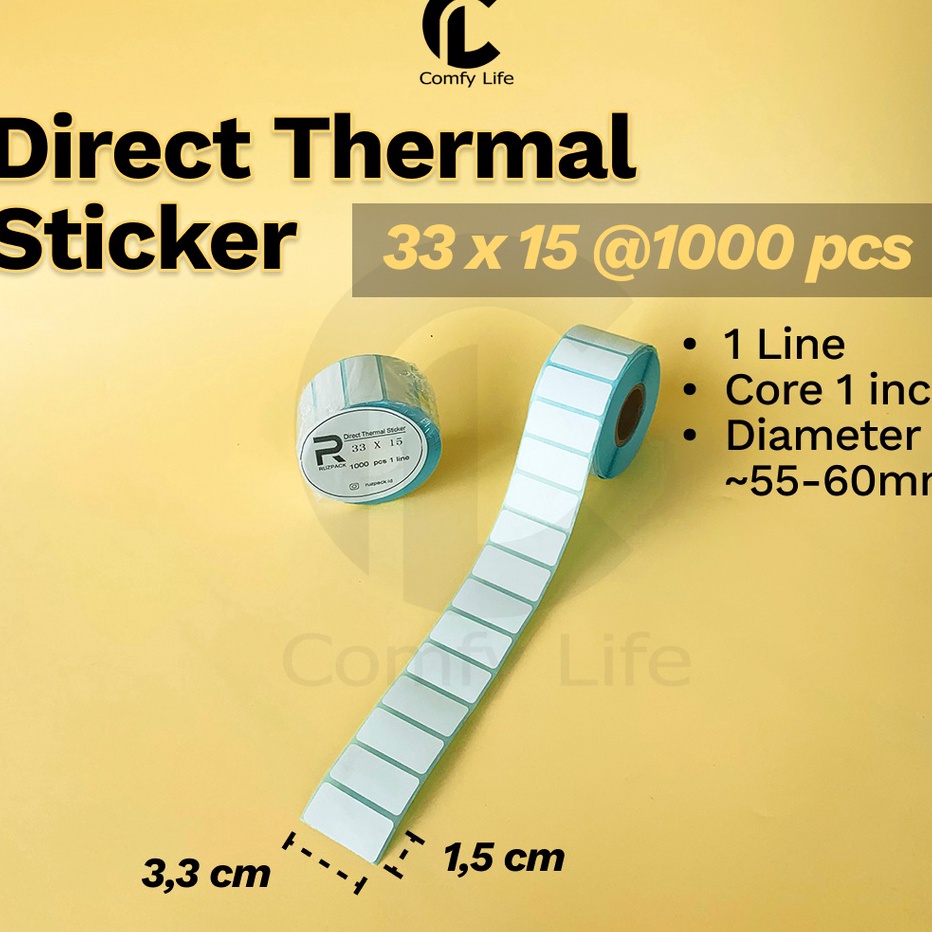

YFMW8627㊋ DIRECT THERMAL STICKER [33x15 MM] KERTAS LABEL STIKER BARCODE 1 LINE 1000 PCS ㊥