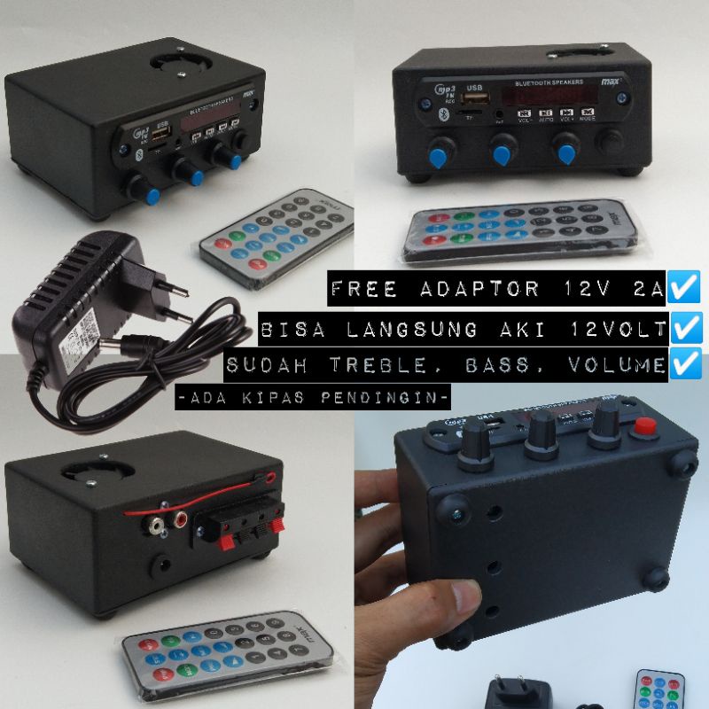 POWER AMPLIFIER MINI no 3 12Volt kipas plus adaptor Volume,Bass,Treble ,glerr