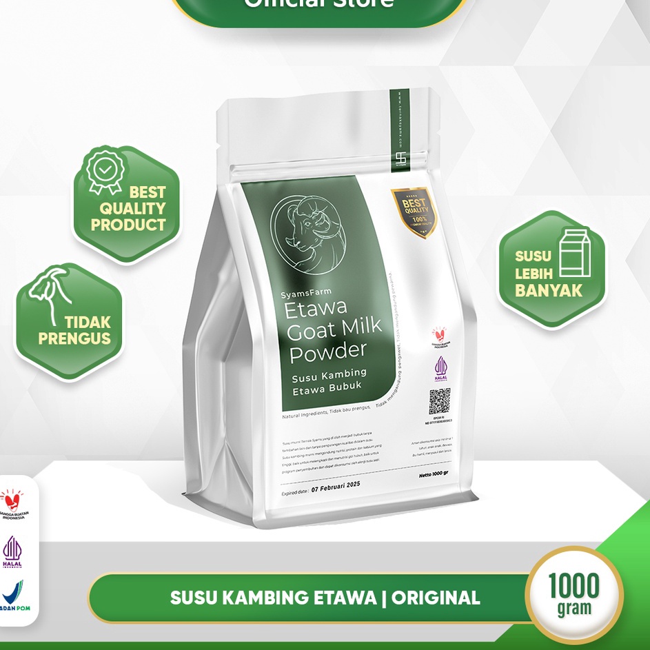 

HFXG9173㊢ Syamsfarm Susu Kambing Etawa Bubuk 1 Kg Rasa Original Ternak Syams BPOM Premium Ettawa Goat Milk Powder Drink Asli Termurah Terbaik Terlaris Halal Platinum Pasteurisasi Murni Pure Berkualitas Asma Asam urat Nyeri sendi Kesehatan Tulang COD bay