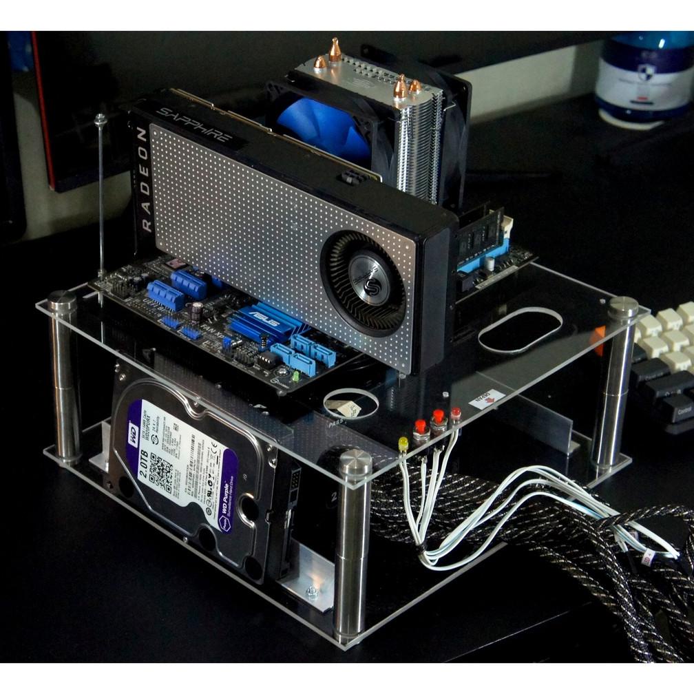 ENA435 Custom Casing Acrylic mATX PC Open Air Benchmark Komputer Akrilik m-ATX Mini ITX Micro ATX ++