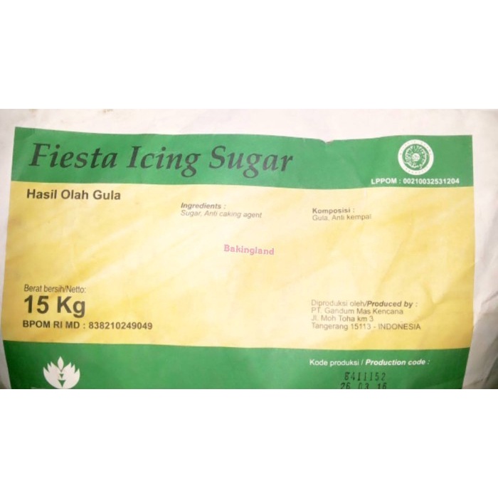 

Terlaris 1 Bag Icing Sugar Fiesta 15Kg