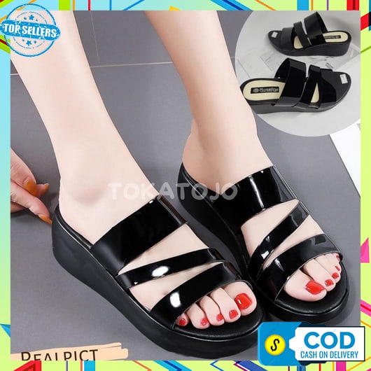 Sandal Wanita Kekinian 2023 Simple Elegan Korean Style Weges Branded Murah Cewek Bisa Cod Hak Tinggi