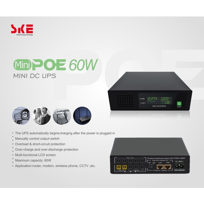 Terlaris Mini Dc Ups Poe 60W Output 9V/12Vdc Poe 15V/24V