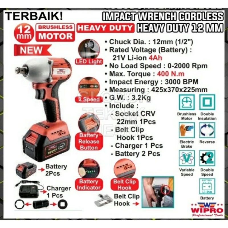 impact wrench cordles wipro w6140 12mm