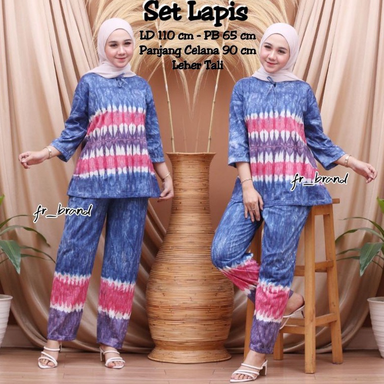 Come TERLARIS ONE SET WANITA SETELAN KEKINIAN TIEDYE MATT KAOS COTTON CELANA PANJANG LEHER TALI BAJU