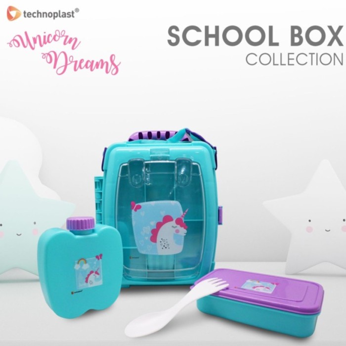 Technoplast Unicorn Dream School Lunch Box Koper Set Kotak Makan Anak NEW