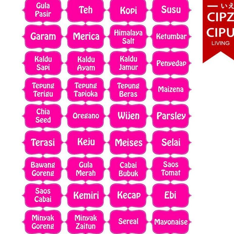 Grosir Cipzcipu - Stiker Bumbu Dapur/Doff/Transparan (36Pcs Tulisan Sesuai Gambar/No Custom)