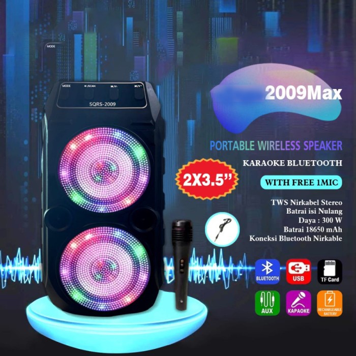 Speaker Bluetooth Portable 3" SQRS-2009 Free Microphone