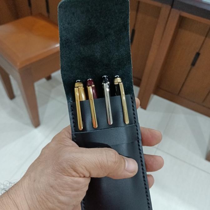

HOLDER/CASE PENA KULIT ASLI ISI 4 PENA no parker montblanc st dupont ---NEW---