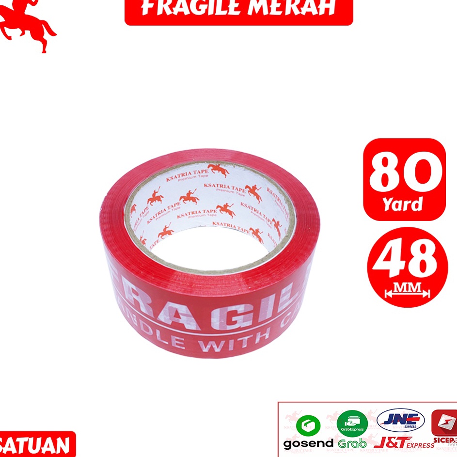 

✔️ Lakban OPP Tape / Lakban Fragile Merah KSATRIA Tape 80 Yard