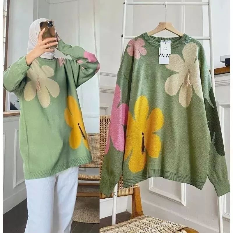 Relz | DAISY Bunga BLOUSE SWEATER OverSize Atasan Wanita Rajut Premium