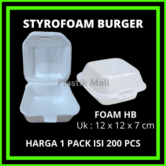 

Terlaris Gosend Only (200Pcs) Styrofoam Foam Box Kotak Hb Burger Hamburger Nasi