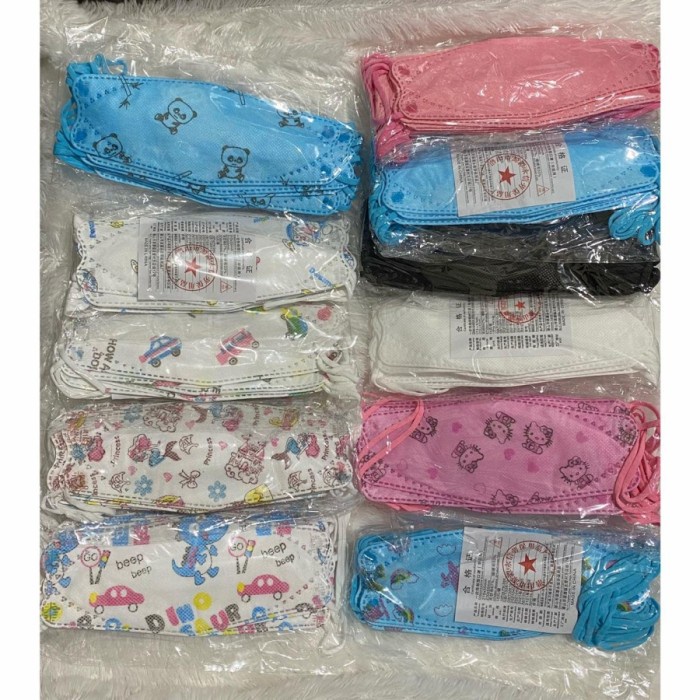 MASKER ANAK KF94 KOREA KIDS FACE MASK KF 94 ANAK MOTIF - PUTIH CEWEK Stok Terbatas