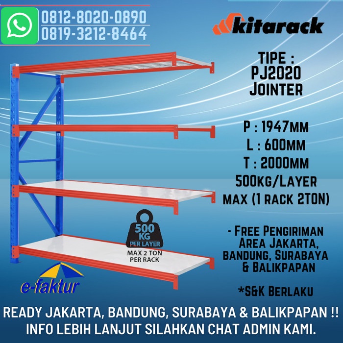 

Kitarack Pj2020 Jointer / Sambungan Rak Gudang 4 Susun Tinggi 2 Meter