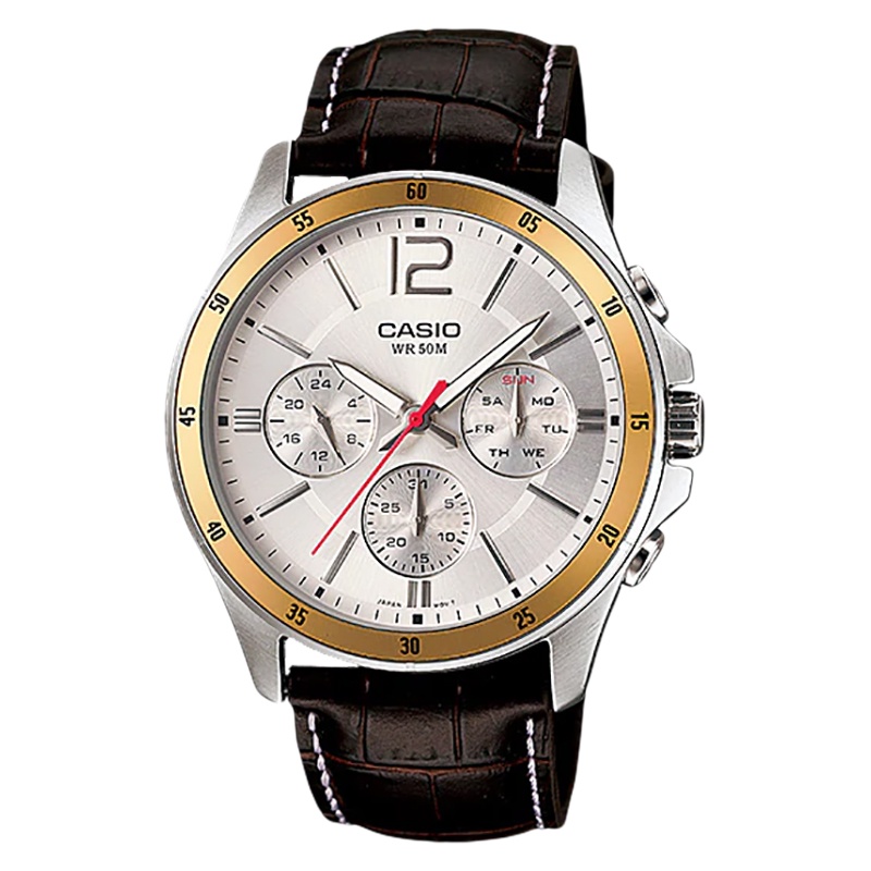 Jam Tangan Pria Casio MTP-1374L-7AVDF Enticer Men Silver Dial Brown Leather Band