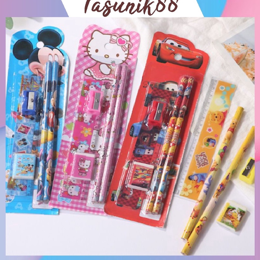 

Super Murah ⭐TasUnik88⭐ S004 MINI STATIONERY SET ALAT TULIS SEKOLAH 5 in 1 KARAKTER LUCU