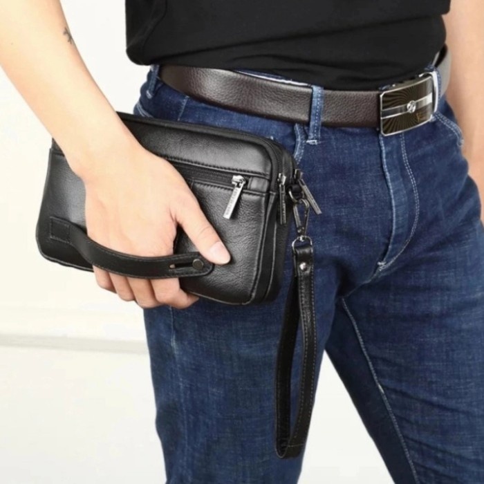 Handbag Kulit Pria Tas Tangan Kulit Tas Genggam Hitam