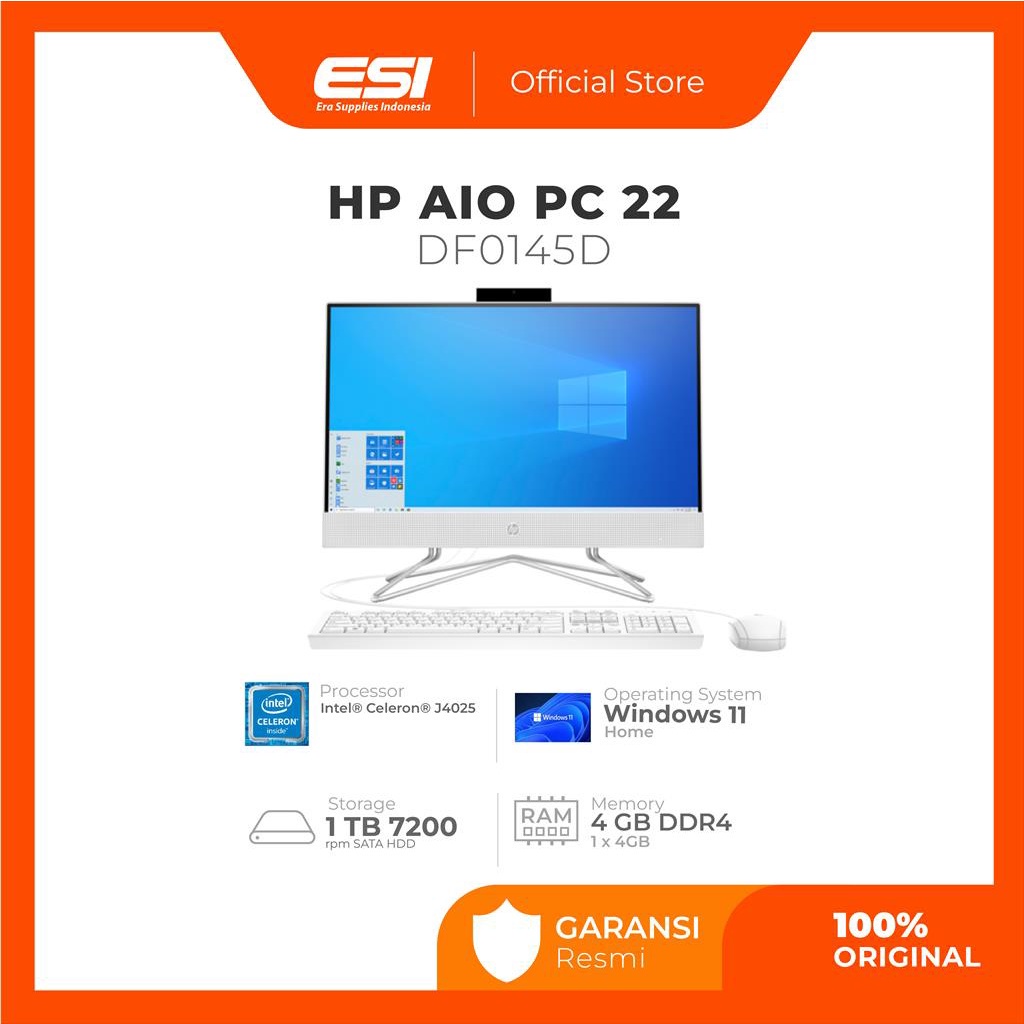 HP AIO PC 22 - DF0145D Celeron J4025|4GB|1TB|DVD-RW|Win10 + OHS2019