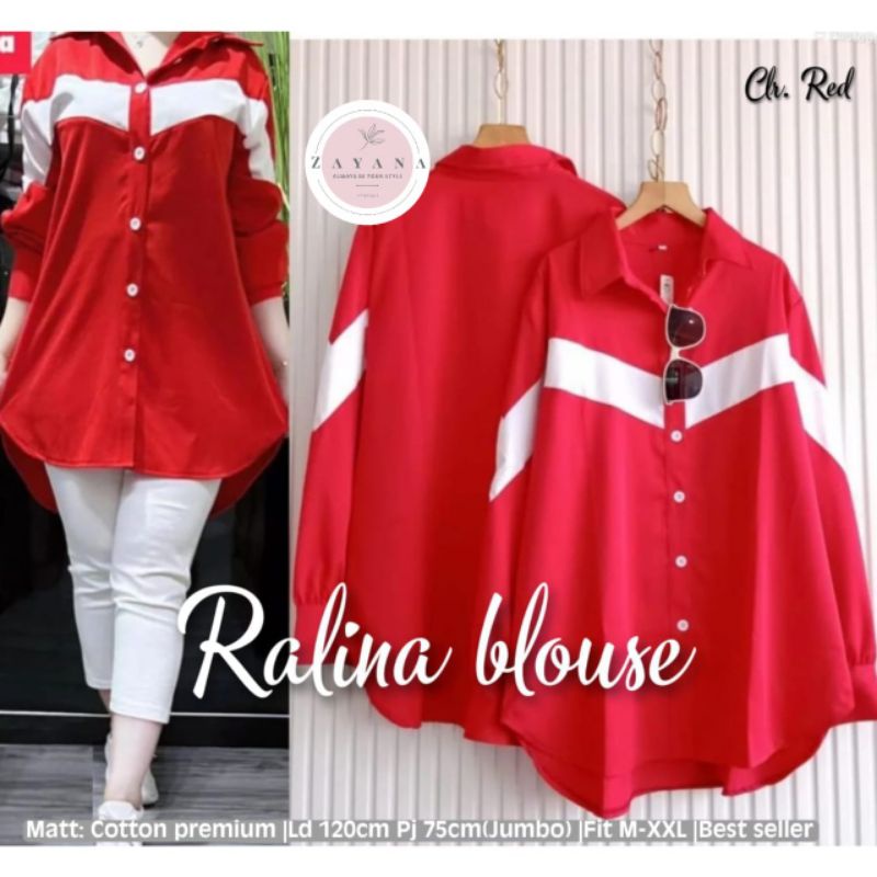 RALINA BLOUSE/ ATASAN KEMEJA MERAH PUTIH BY ZAYANA