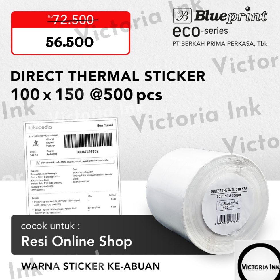 

Ready.. Direct Thermal Stiker 100x150 Blueprint ECO 100x150 isi 500 Label Stiker Resi Online LBC