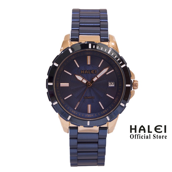 DISKON SPESIAL JAM TANGAN SPORTY WANITA NAVY HALEI 8033L BIRU ROSEGOLD FITUR TANGGAL TERBARU