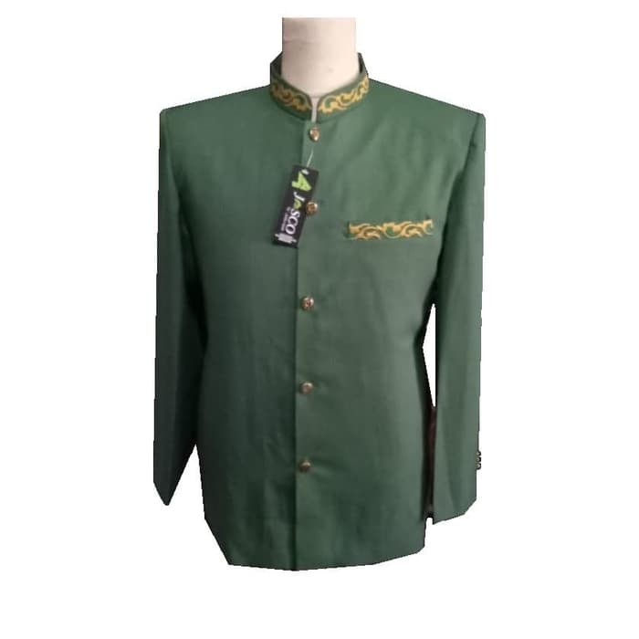 Jasko Tasik warna hijau nu by Jasco tasik busana muslim pria bordir KS (kerah saku) baju koko simple