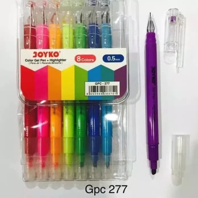 

Bestseller Pulpen Gel + Highlighter 8 Warna Set Joyko 2In1 Gpc-277