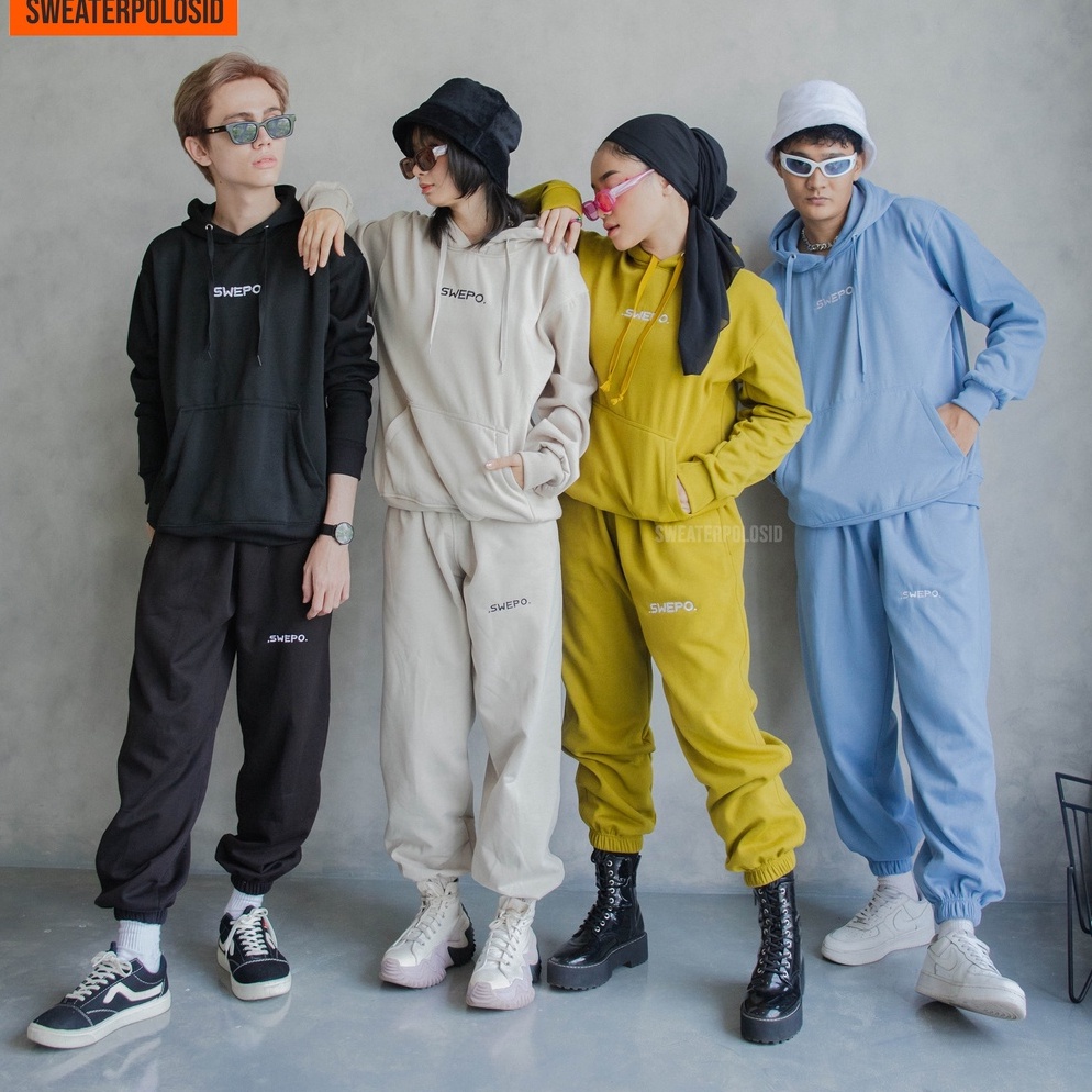 STOK TERBATAS. SWEPO Satu Set Hoodie Jumper + Jogger SWEPO Size M- XXL (Pria &Wanita)