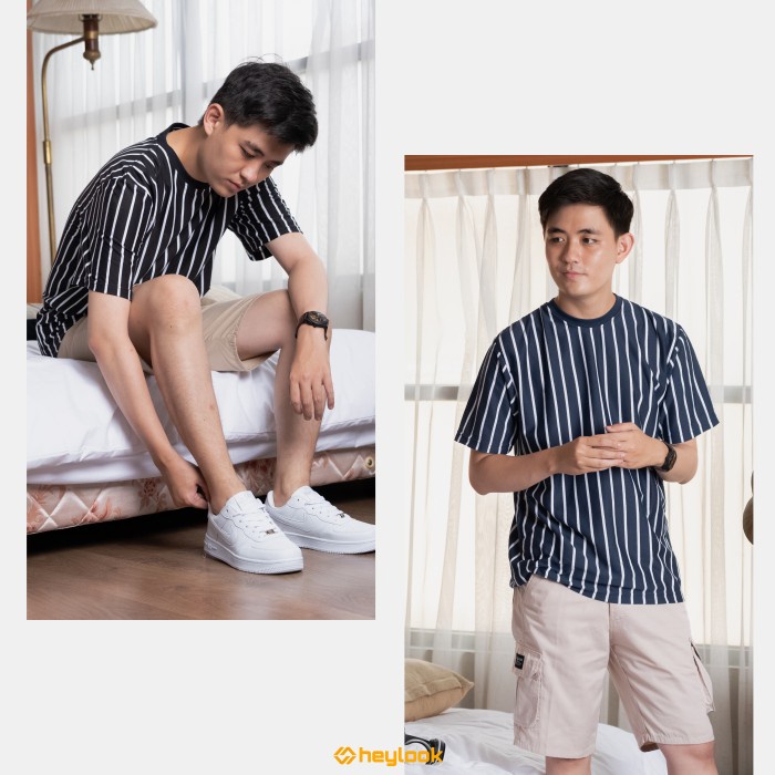 KAOS STRIPE PRIA WANITA KAOS GARIS VERTIKAL DISTRO HEYLOOK