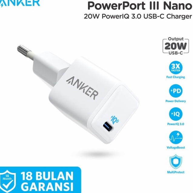 PROMO Charger Anker Type C 20W PD Adapter iPhone Android PowerPort III Nano