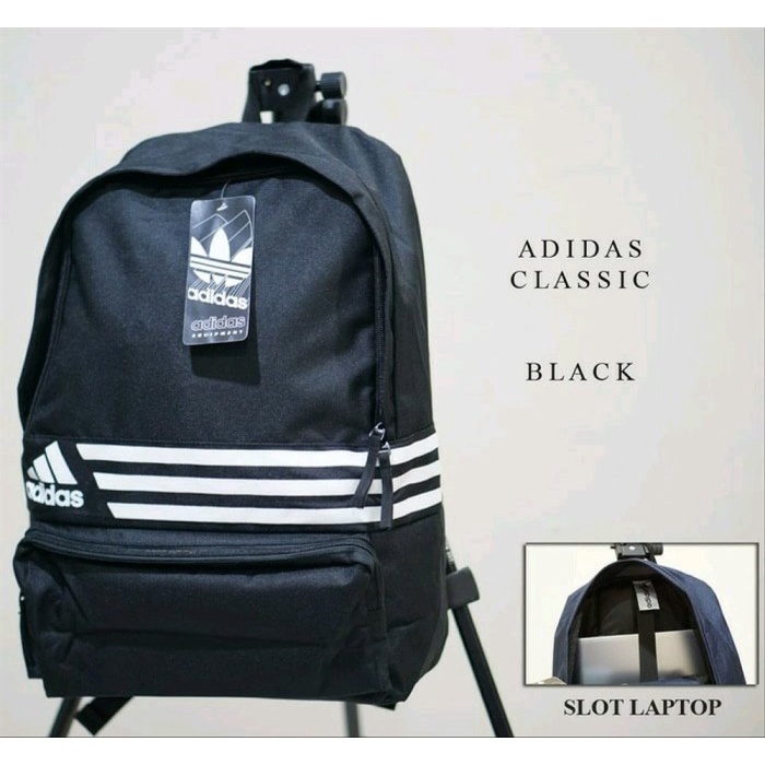 tas ransel Tas Ransel Adidas Backpack Laptop Pria Wanita Tas Sekolah Olahraga Gym - Black White(C1R3