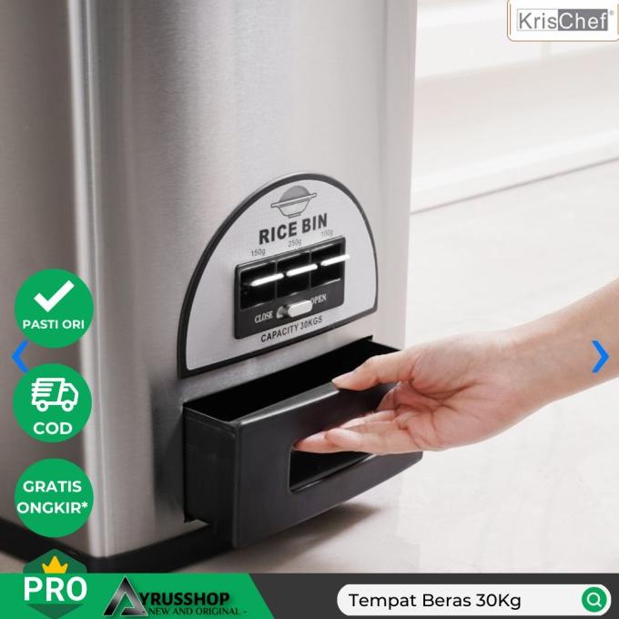 >>>>>] Rice Box Tempat Beras Kapasitas 30Kg/3 Tombol Takaran Otomatis