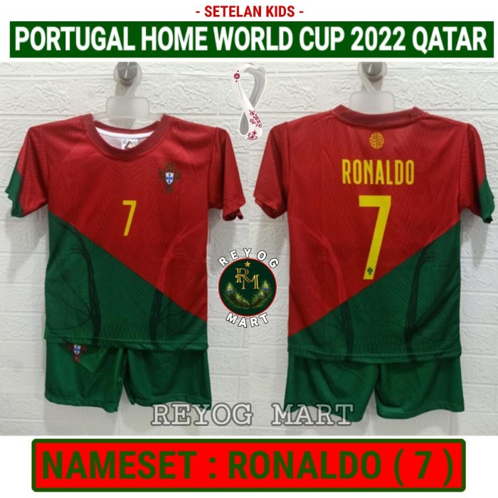 TERMURAH SETELAN KIDS PORTUGAL HOME WORLD CUP 2022 PRINTING RONALDO JERSEY ANAK