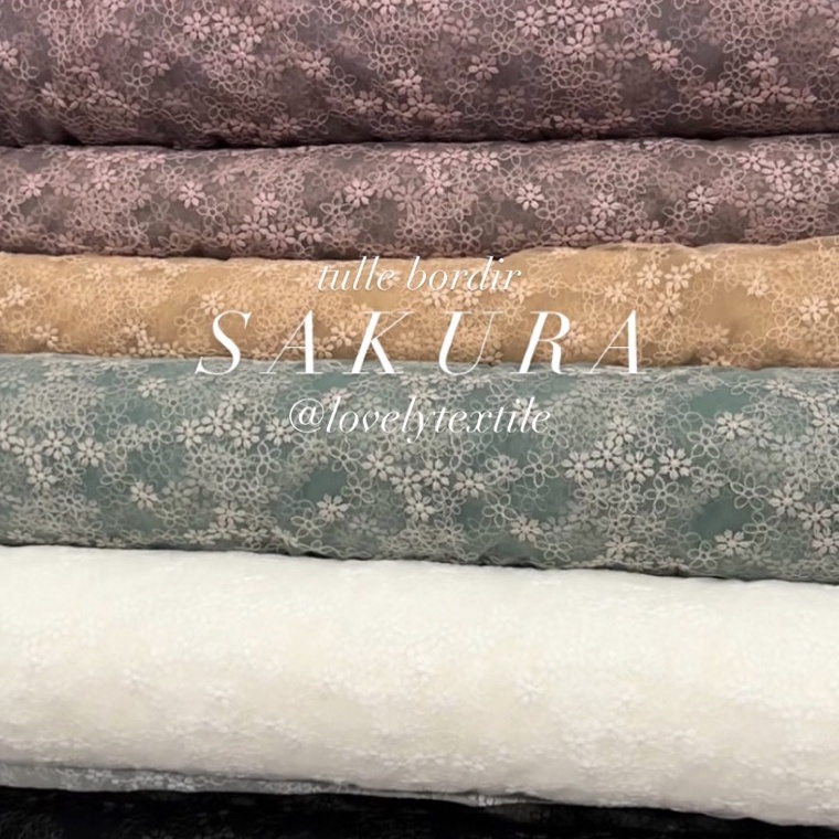 [VP852] Tulle Bordir Sakura Kain Tile Motif Kain Kebaya Brokat ➾Terbaru