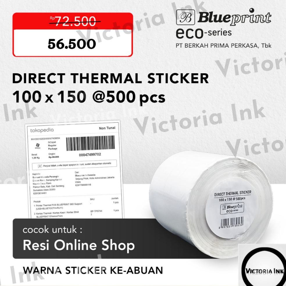 

Ready Stock.. Direct Thermal Stiker 100x150 Blueprint ECO 100x150 isi 500 Label Stiker Resi Online SHA