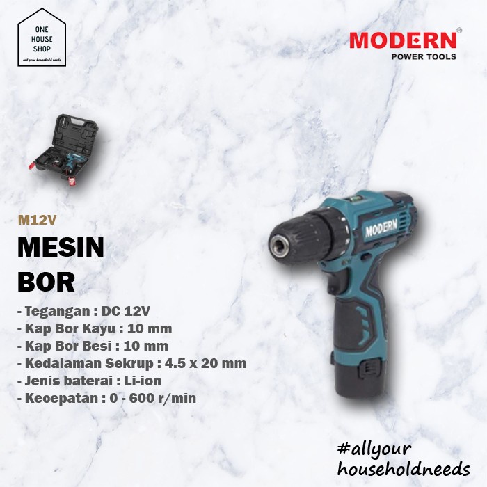 Mesin Bor Beton Hand Drill Cordless Wireless Baterai Modern M15 IMPT
