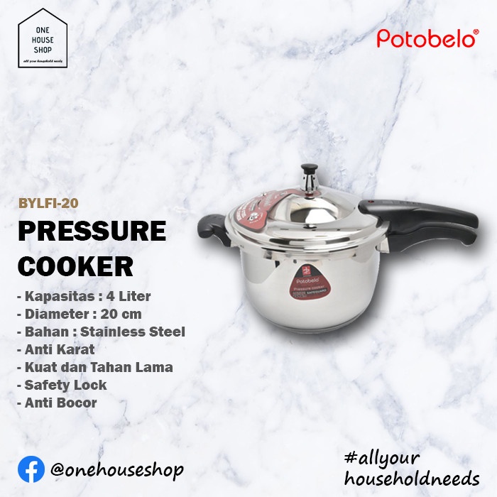 Panci Presto Pressure Cooker 4 Liter 20 cm Potobelo Stainless Steel